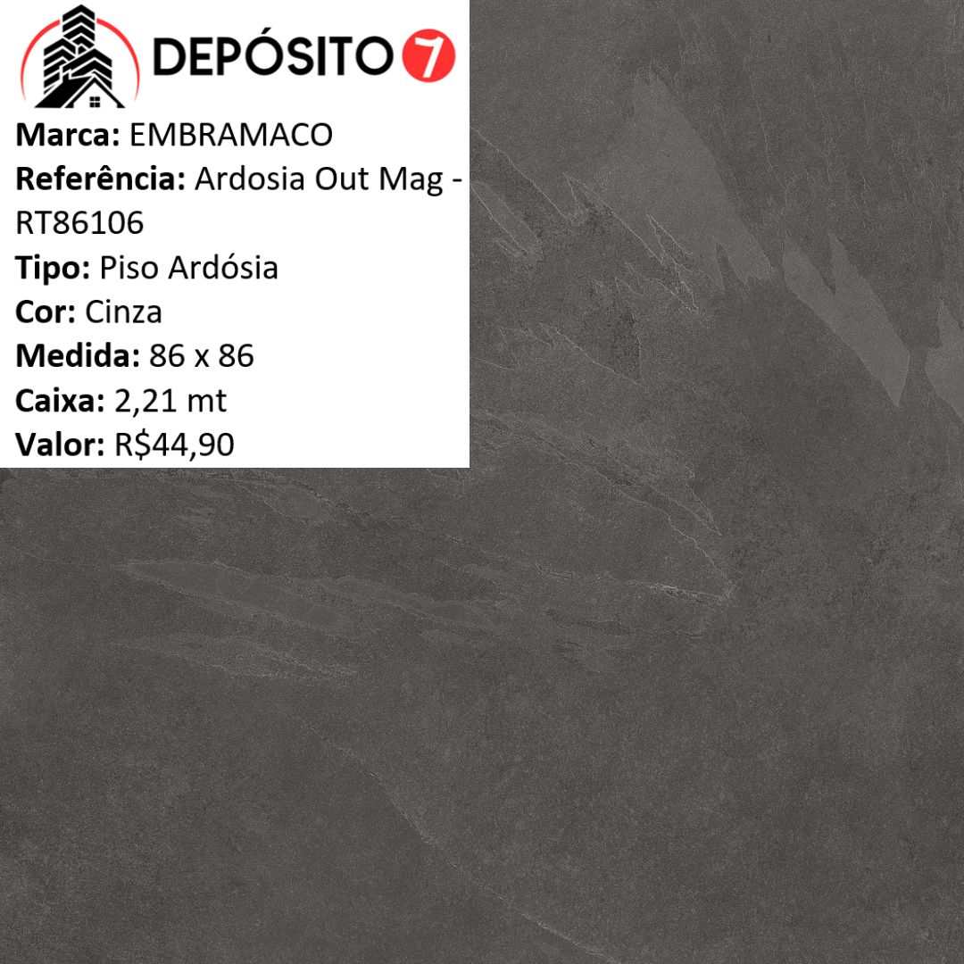 EMBRAMACO PISO RETIFICADO 86X86 ARDOSIA OUT MAG RT86106 (CAIXA COM 2,21MT)